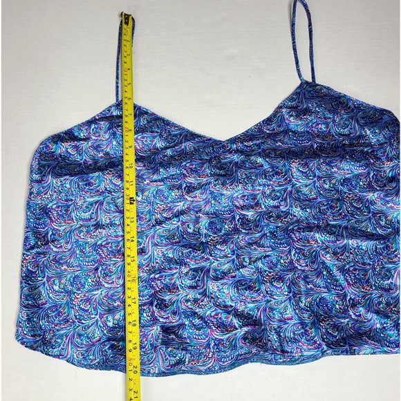 VTG Henson Kickernick Satin Robe Tank Shorts Large Blue Peacock Pajamas Lounge - Picture 12 of 16